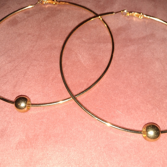 Huge 4 Inch Hoops Oversized Gold Hoop Earrings Bead Accent Bohemian Statement - Picture 3 of 7